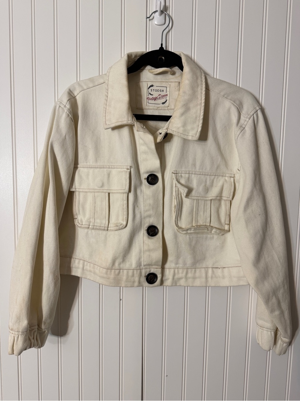 Stoosh Cream Cropped Button Jacket